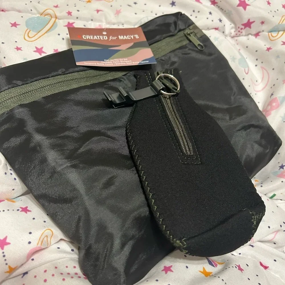NWT Macy's Black Nylon Pouch Backpack